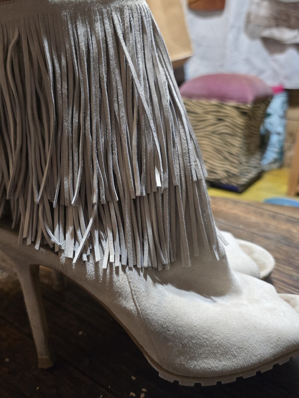 Sam Edelman Open Toe Suede Fringe Ankle Booties